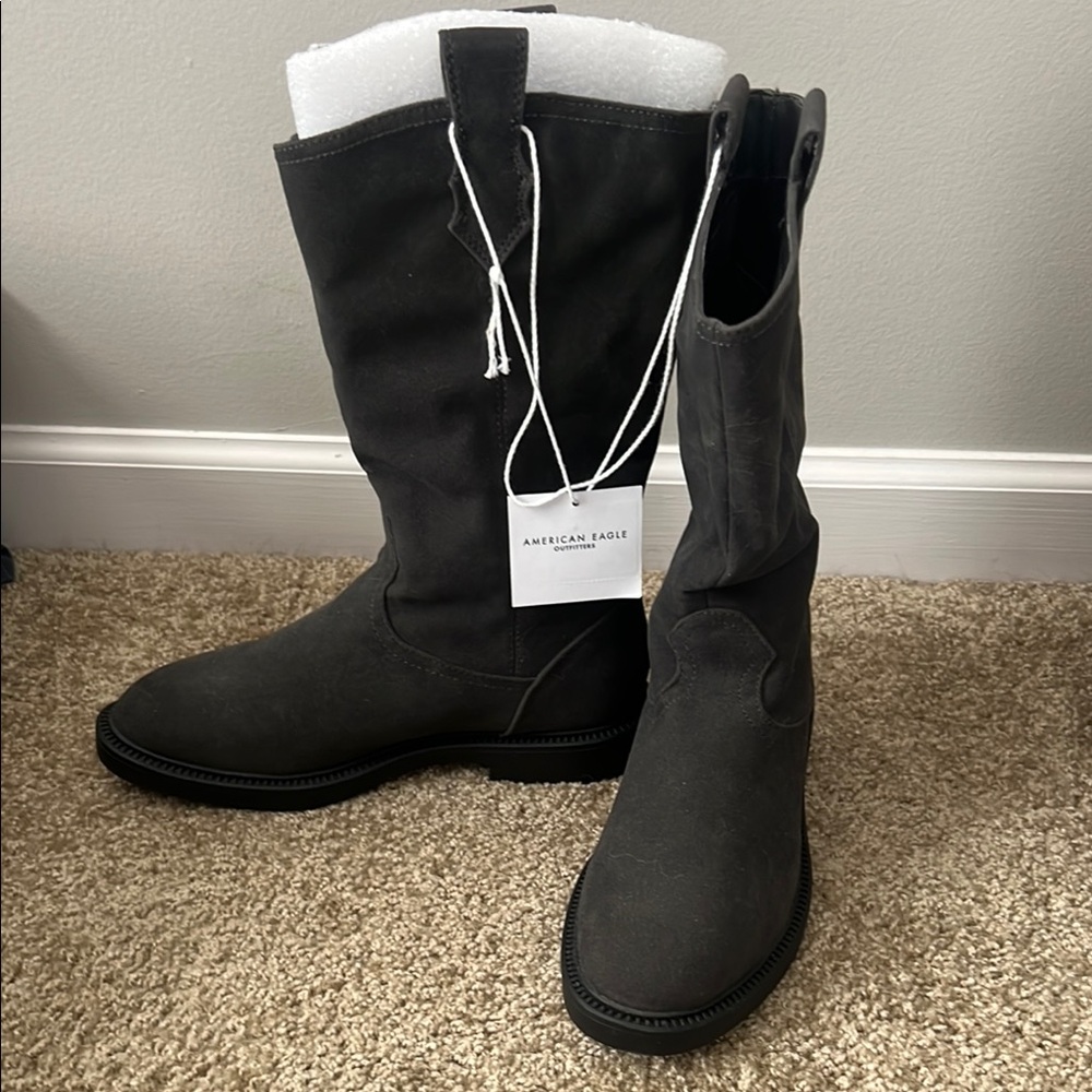 American Eagle Outfitters Gray Combat Boots with Tall Design and Soft Material